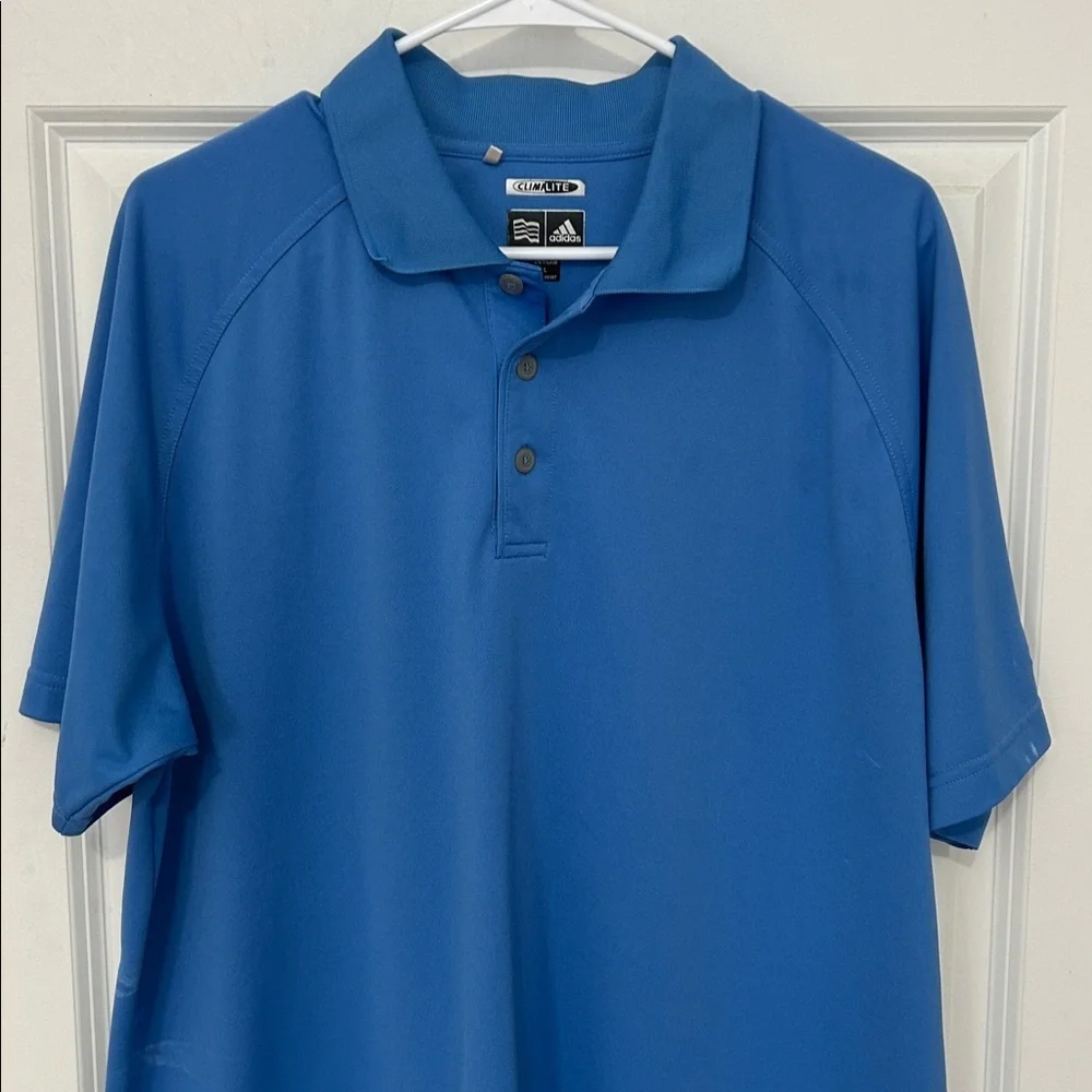 Adidas polo short sleeve climalite shirt size large blue golf shirt athleisure